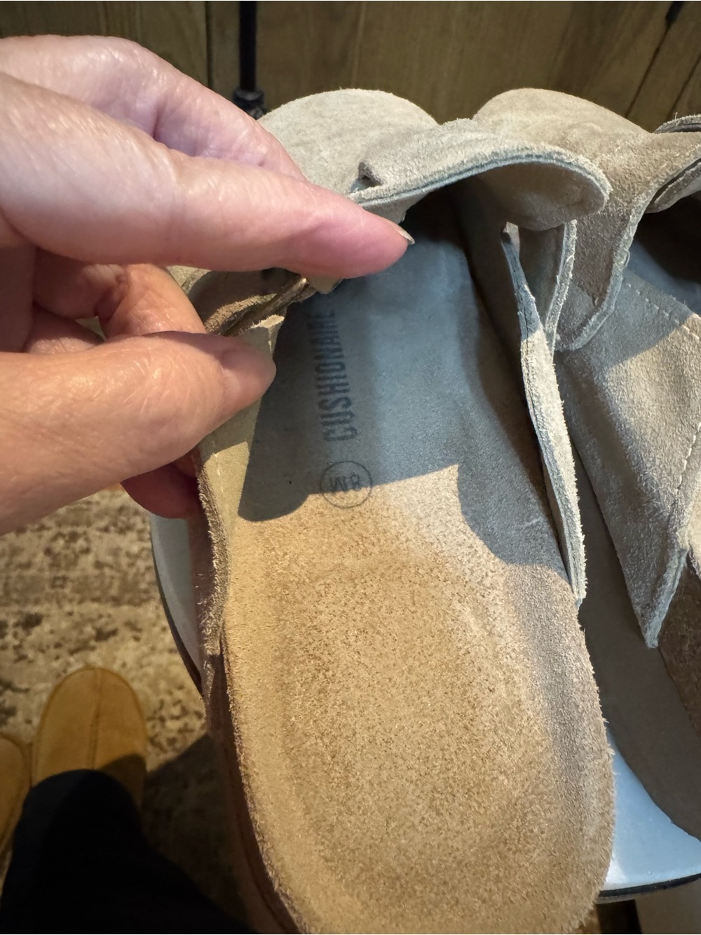 Women’s Suede Platform Clog Mule in Beige with Buckle - Picture 3 of 6